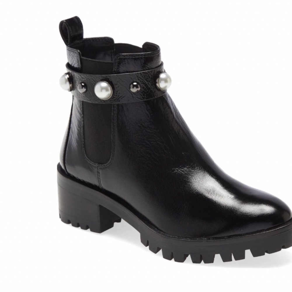 KARL LAGERFELD PARIS POLA Imitation Pearl Leather Chelsea Bootie
